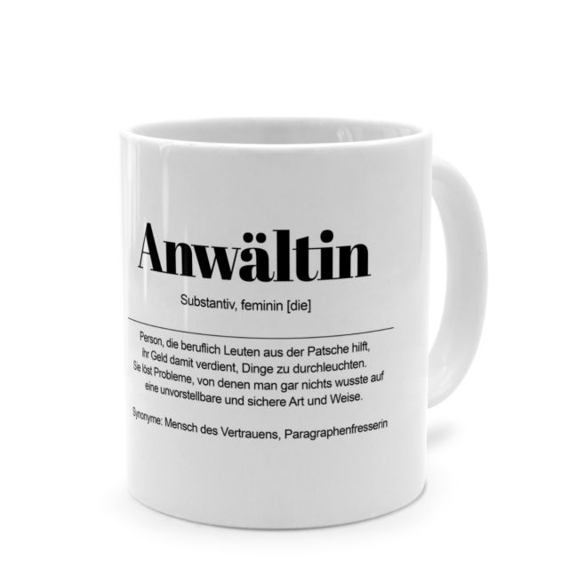 Tasse mit Definition 'Anwältin'